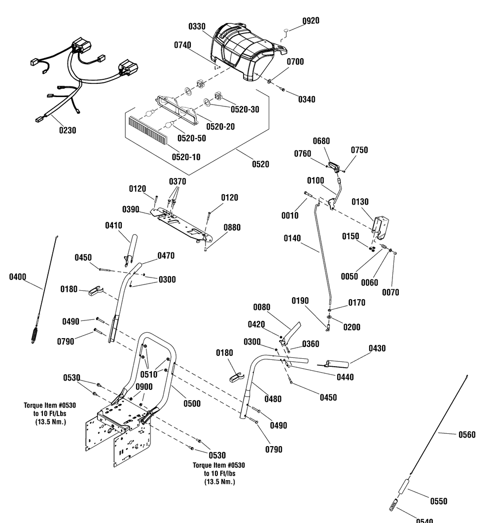 Handles And Controls Group Diagram and Parts List for 1696227-01-CL61900R  Briggs and Stratton Snow Blower